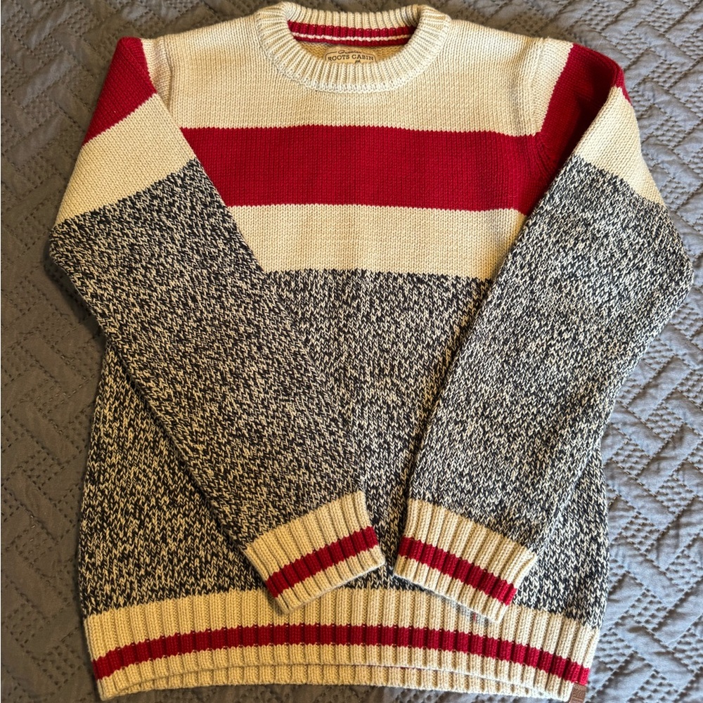 Roots Red, Cream, and Gray Kids Sweater size L or 9/10 years